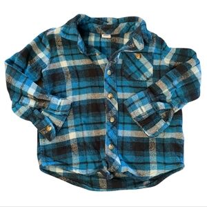 OLD NAVY Blue Black White Plaid Thick Flannel Button Down Shirt